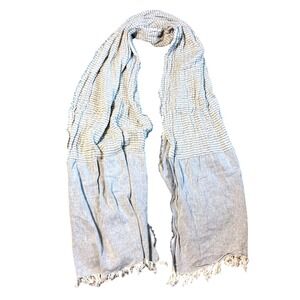BE KIND x Tribe Alive Scarf Blue Cotton Fringed Striped Wrap Lagenlook‎ Coastal